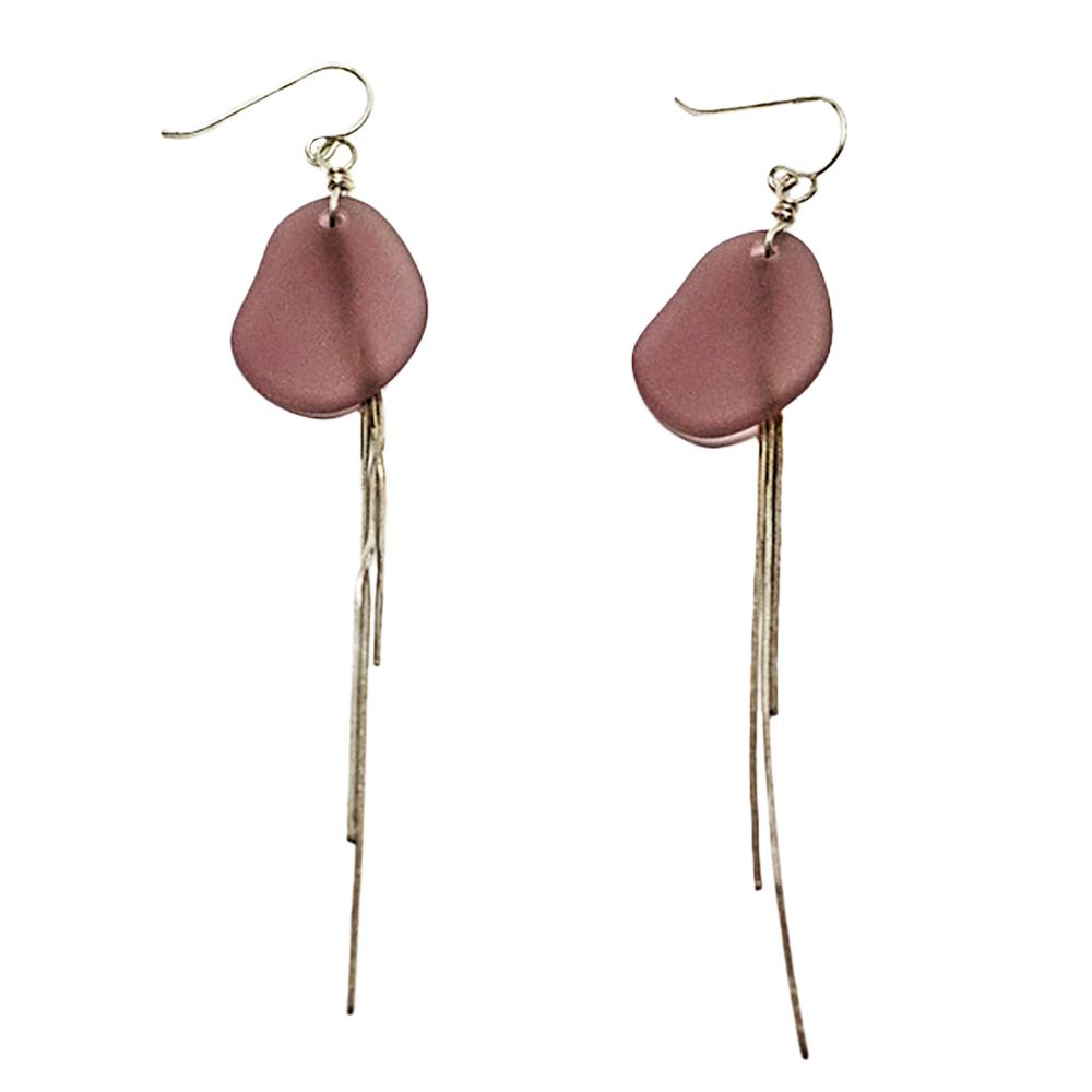 SILVER SEA GLASS LAVENDER &amp; CHAIN DANGLE EARRINGS