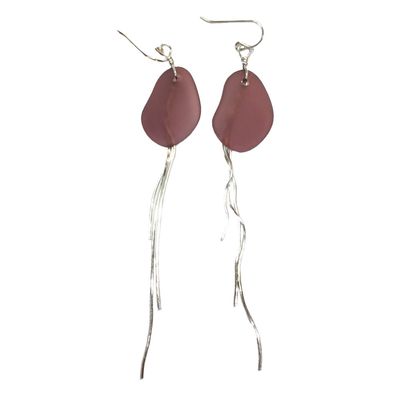 SILVER SEA GLASS LAVENDER &amp; CHAIN DANGLE EARRINGS