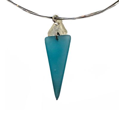 SILVER TRI HAMMERED &amp; TURQUOISE SEA GLASS PENDANT