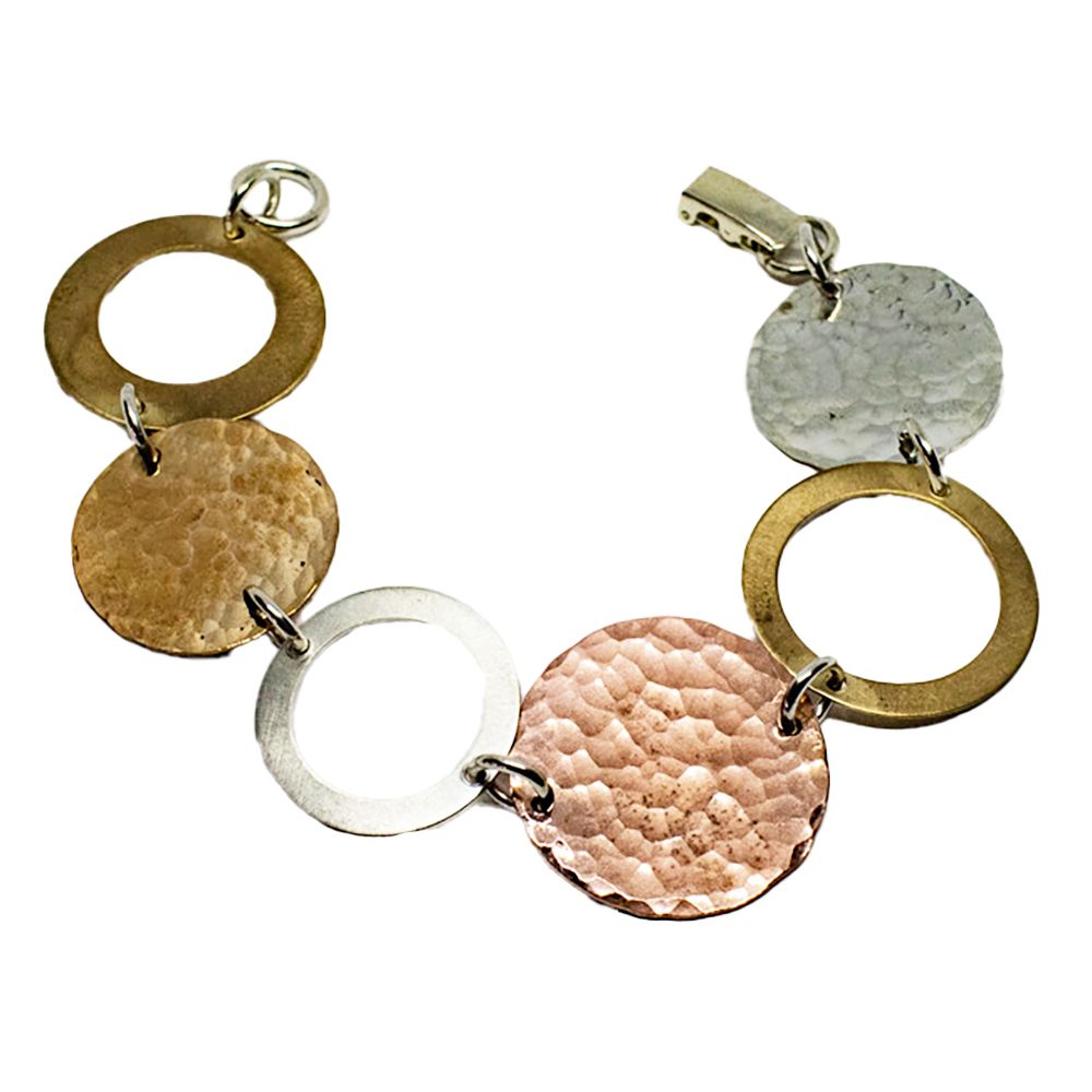 MIXED METALS SMOOTH &amp; HAMMERED ROUND BRACELET