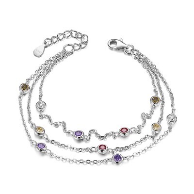 SILVER  MULTI CHAIN WITH COLORED CZ BRACELET
