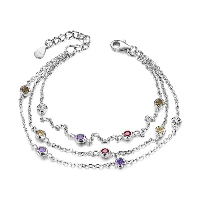SILVER  MULTI CHAIN WITH COLORED CZ BRACELET