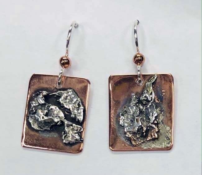 MIXED METALS RECTANGLE OVERLAY EARRINGS