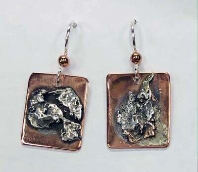 MIXED METALS RECTANGLE OVERLAY EARRINGS