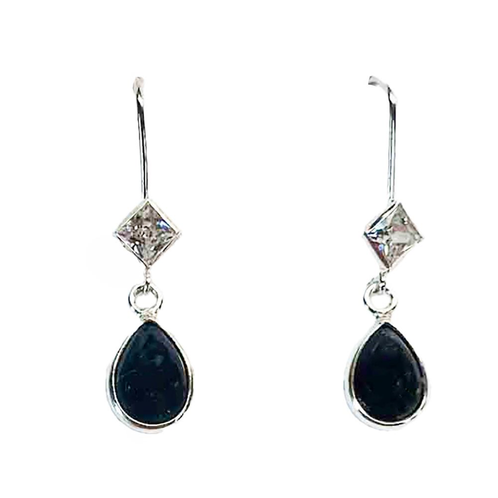 SILVER SAPPHIRE &amp; CZ EARRINGS