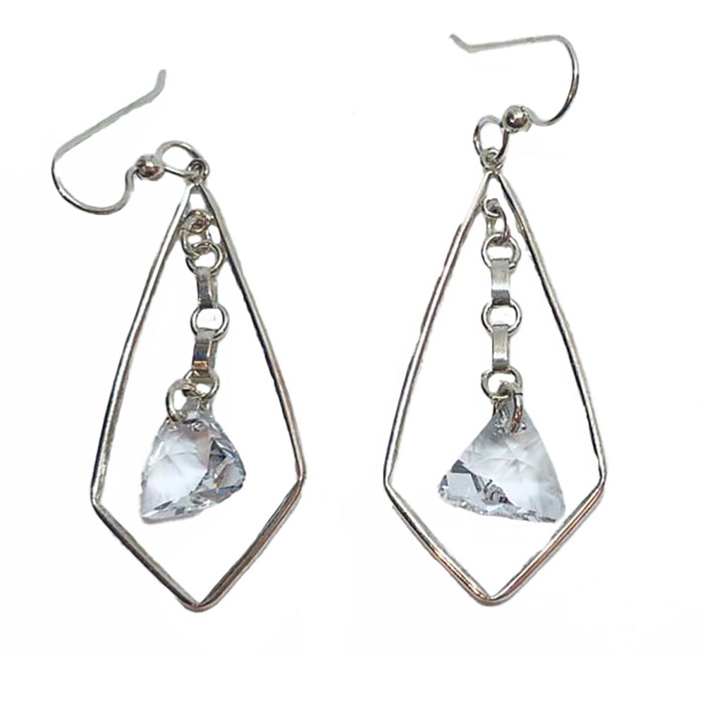 SILVER CZ CHAIN DANGLE &amp; KITE EARRINGS