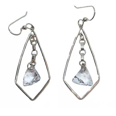 SILVER CZ CHAIN DANGLE & KITE EARRINGS SILVER CZ CHAIN DANGLE & KITE EARRINGS