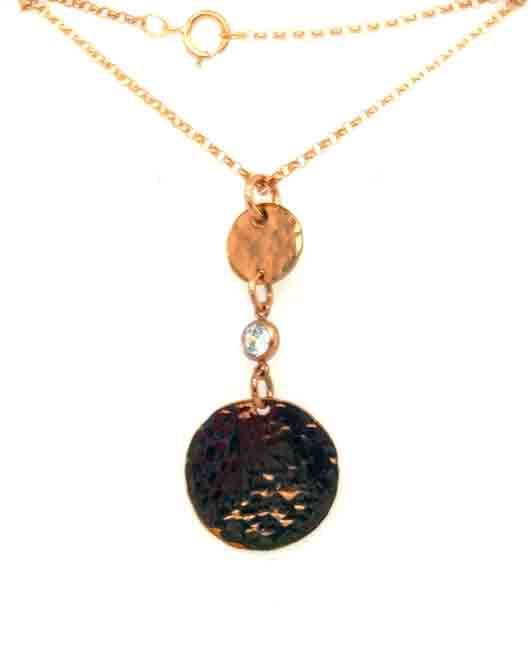 GOLD-FILLED HAMMERED &amp; CZ NECKLACE