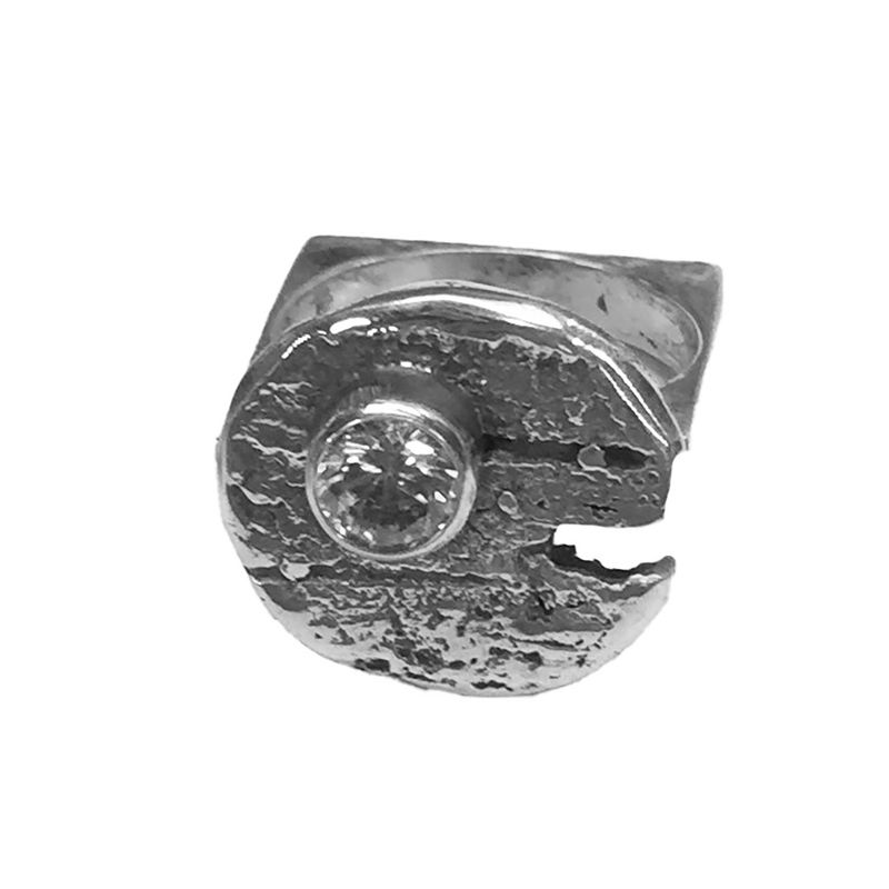 SILVER OXIDIZED CAST CORK &amp; 6MM CZ SQUARE SHANK RING