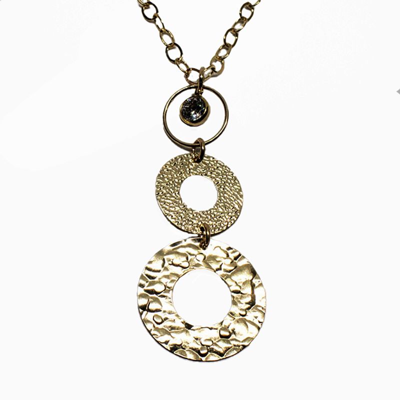 GOLD-FILLED TEXTURED DISCS &amp; CZ NECKLACE