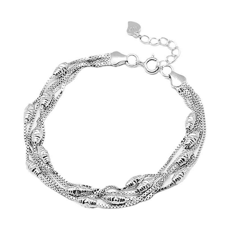 SILVER MULTI BOX CHAINS &amp; OBLONG BEADS BRACELET