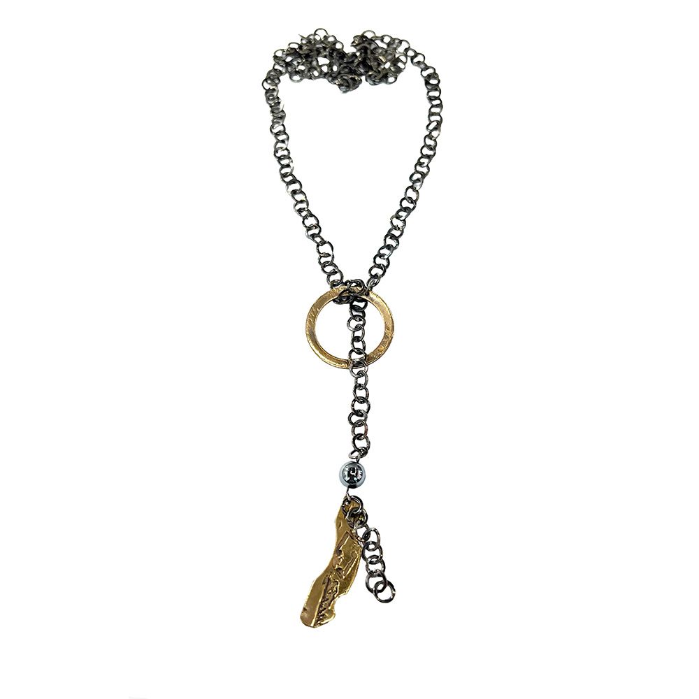 BRONZE ROLLED DISCS &amp; OXIDIZED CHAIN LARIAT