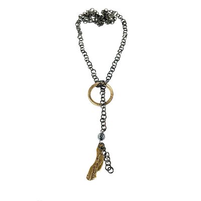 BRONZE ROLLED DISCS &amp; OXIDIZED CHAIN LARIAT