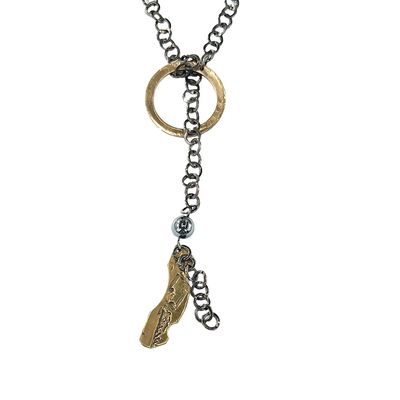 BRONZE ROLLED DISCS &amp; OXIDIZED CHAIN LARIAT