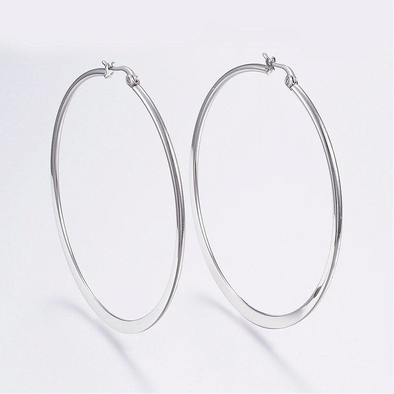 SILVER STAINLESS 61MM HOOP EARRINGS