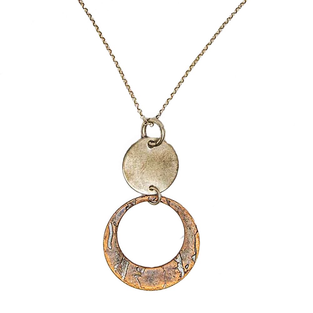MIXED METALS DOUBLE CIRCLE PENDANT