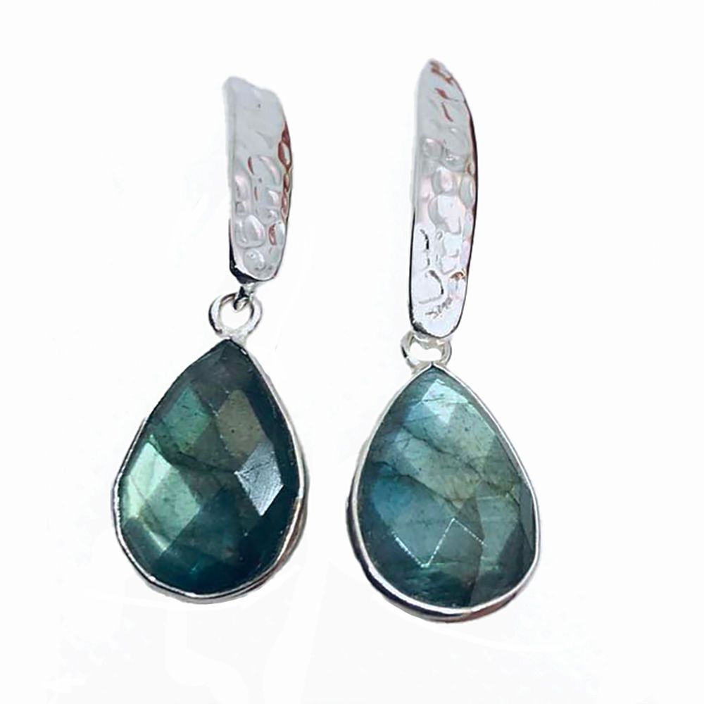 SILVER LABRADORITE TEARDROP EARRINGS