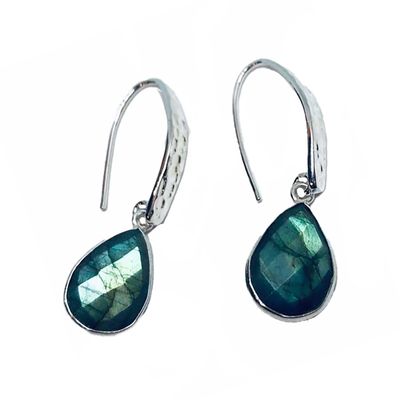 SILVER LABRADORITE TEARDROP EARRINGS