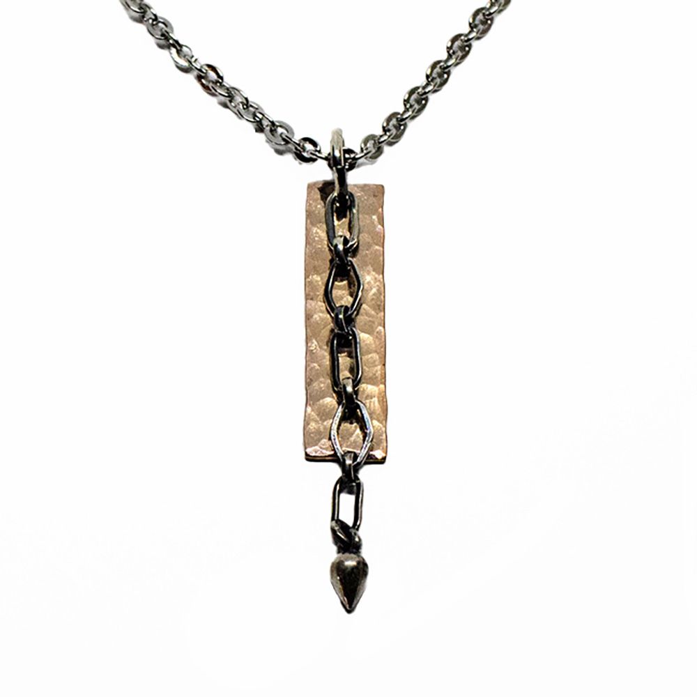 MIXED METALS HAMMERED &amp; CHAIN DROP NECKLACE