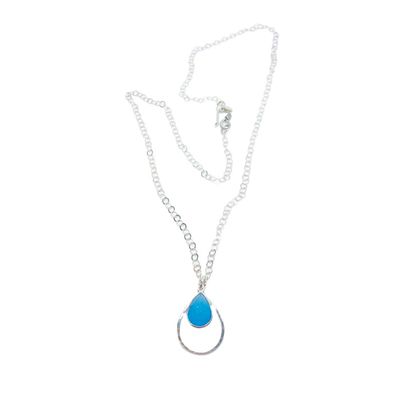 SILVER HAMMERED &amp; TEARDROP CHALCEDONY NECKLACE