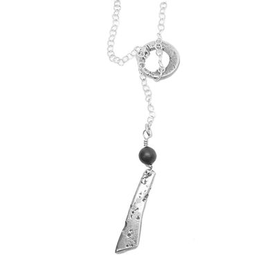 SILVER OXIDIZED CORK &amp; ONYX LARIAT