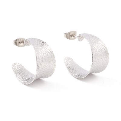 SILVER STAINLESS CONCAVE TEXTURE HOOP EARRINGS