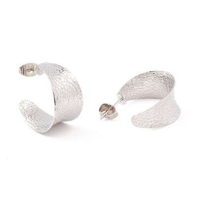 SILVER STAINLESS CONCAVE TEXTURE HOOP EARRINGS