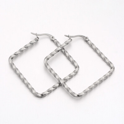 SILVER STAINLESS 45MM SQUARE HOOPS EARRINGS