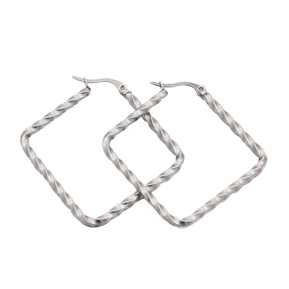 SILVER STAINLESS 45MM SQUARE HOOPS EARRINGS