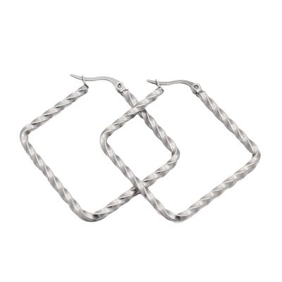 SILVER STAINLESS 45MM SQUARE HOOPS EARRINGS