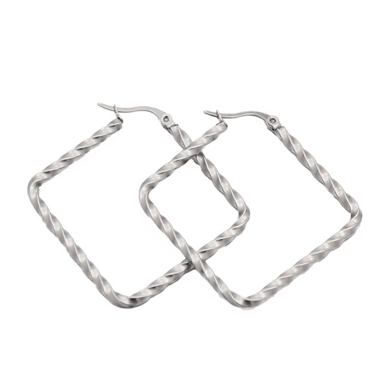 SILVER STAINLESS 45MM SQUARE HOOPS EARRINGS