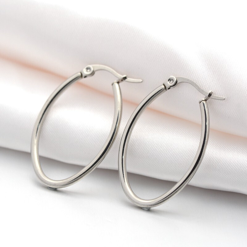 SILVER STAINLESS 33M OVAL HOOP EARRINGS