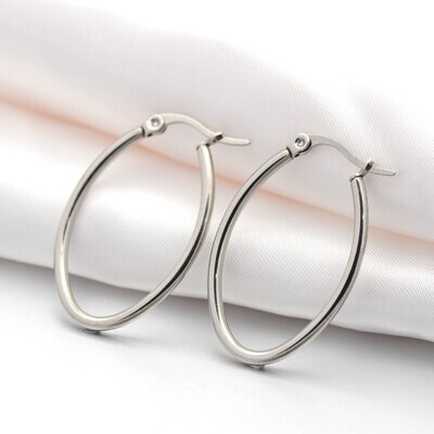 SILVER STAINLESS 33M OVAL HOOP EARRINGS