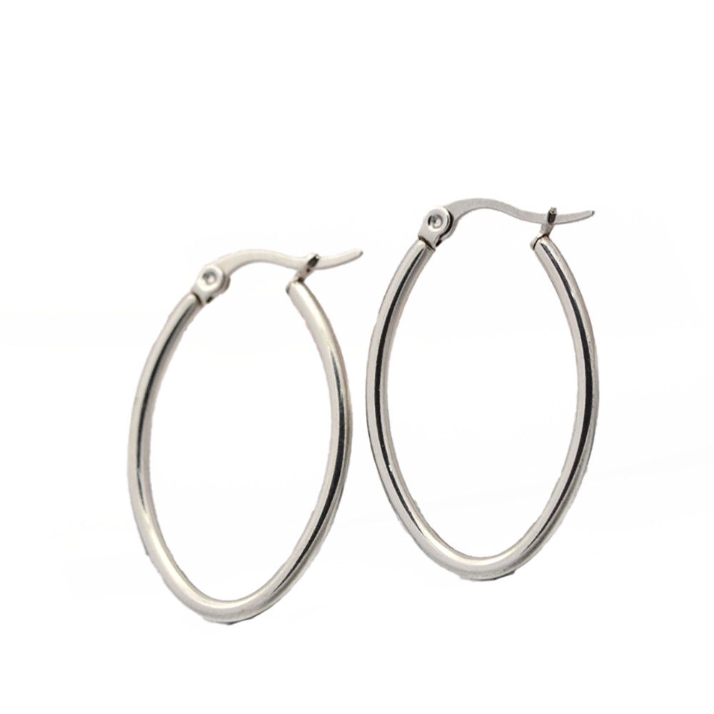 SILVER STAINLESS 33M OVAL HOOP EARRINGS