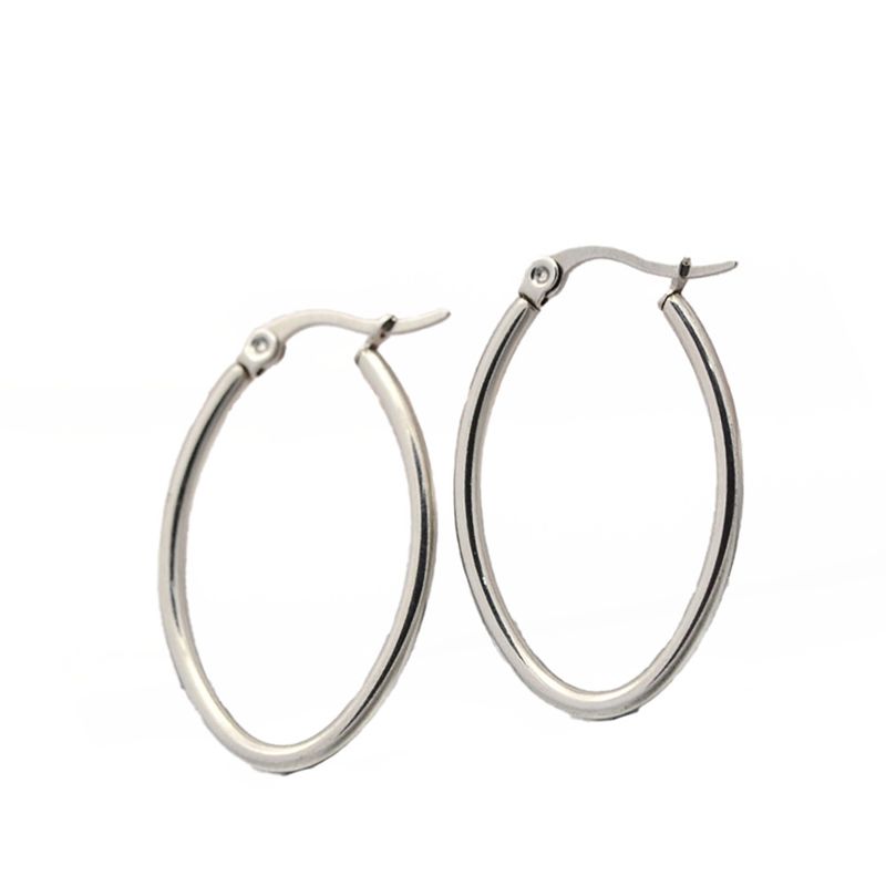 SILVER STAINLESS 33M OVAL HOOP EARRINGS
