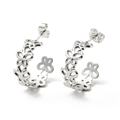 SILVER STAINLESS BUTTERFLY HOOP EARRINGS