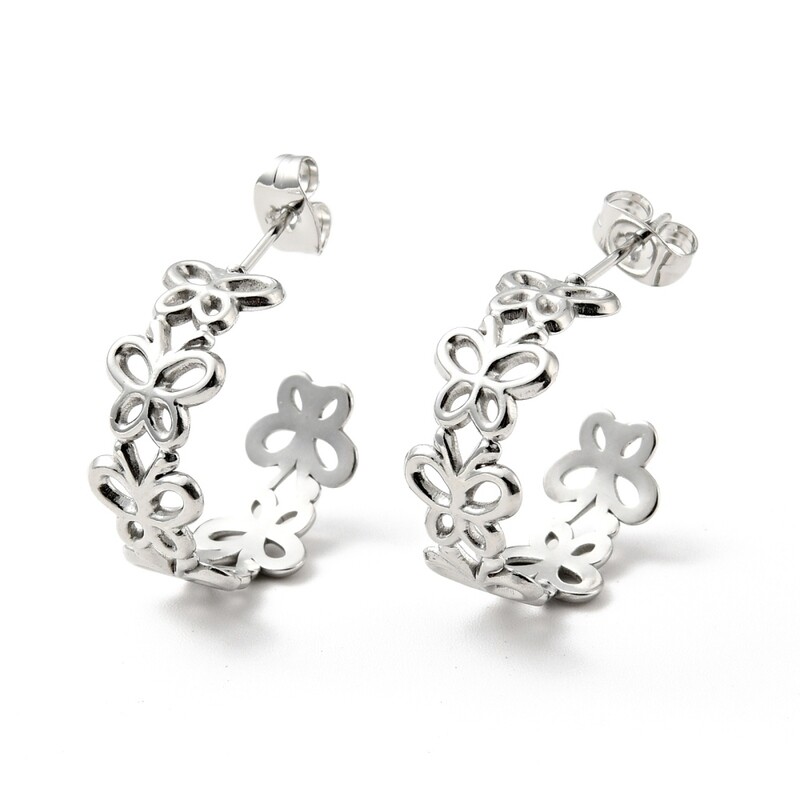 SILVER STAINLESS BUTTERFLY HOOP EARRINGS