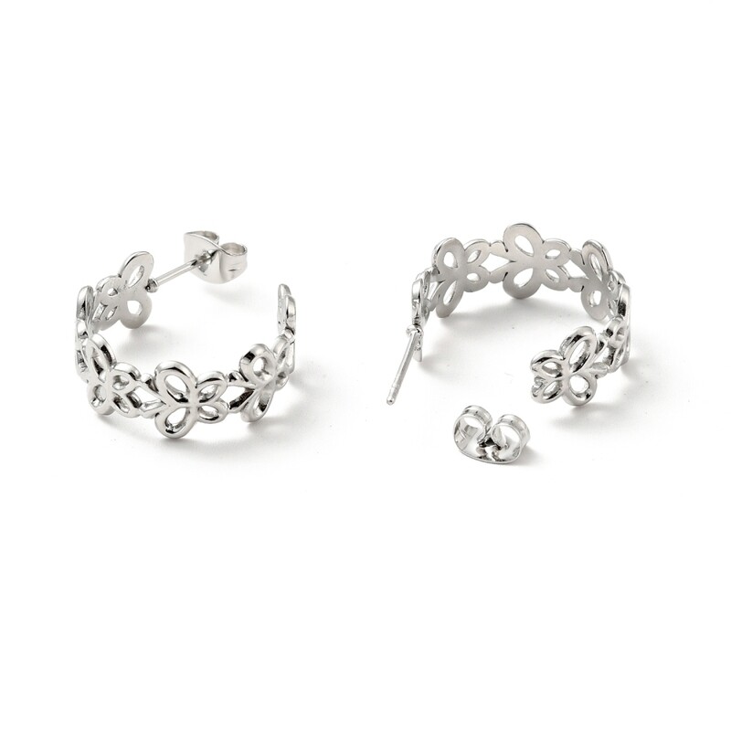 SILVER STAINLESS BUTTERFLY HOOP EARRINGS