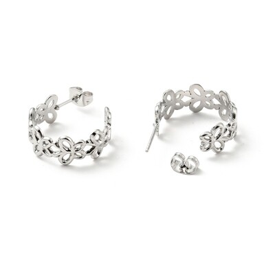 SILVER STAINLESS BUTTERFLY HOOP EARRINGS