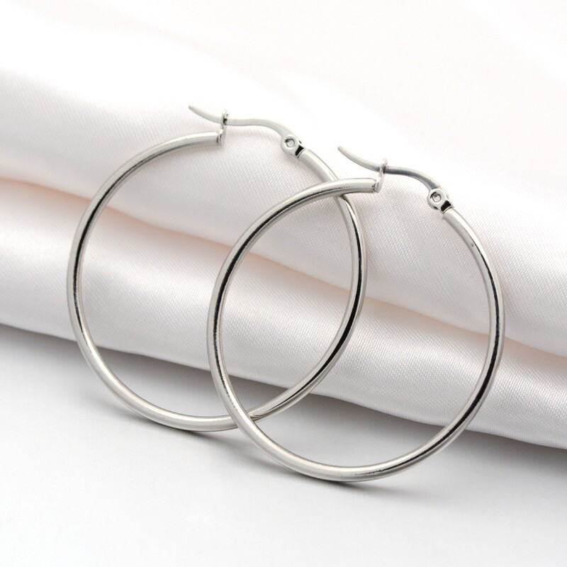 SILVER STAINLESS 38MM HOOP EARRINGS FJEH3C