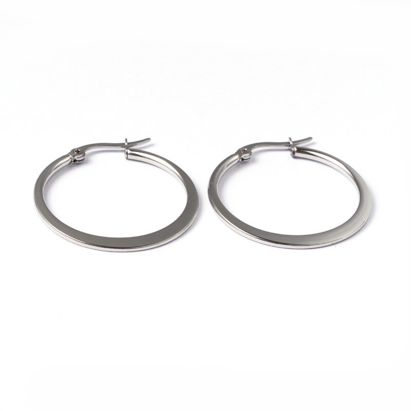 SILVER STAINLESS 31MM FLAT HOOP EARRINGS