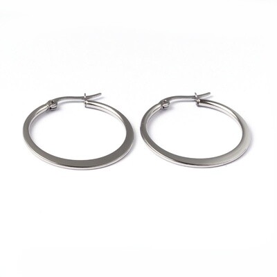SILVER STAINLESS 31MM FLAT HOOP EARRINGS