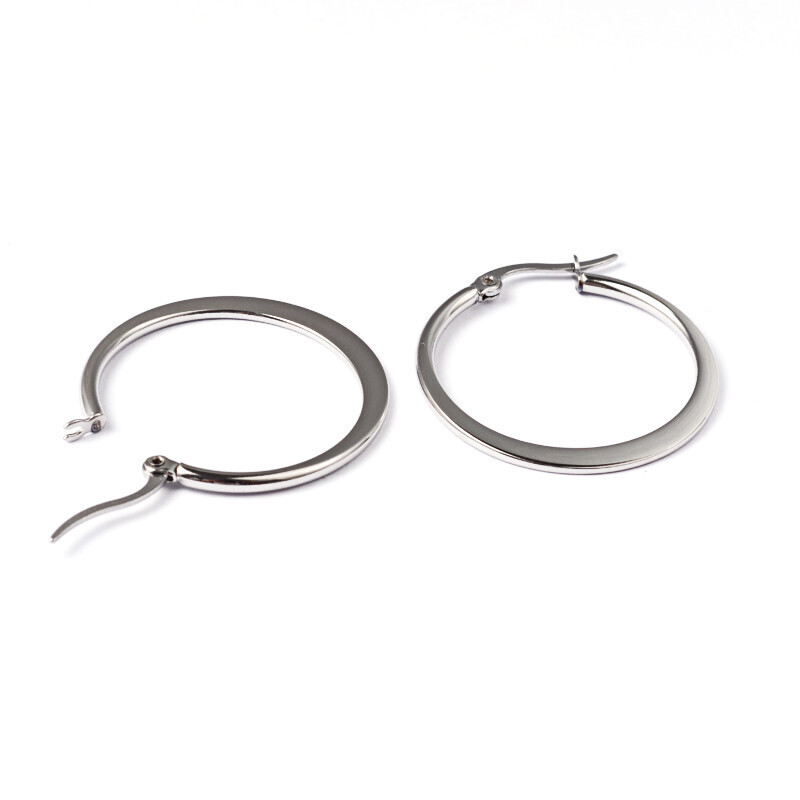 SILVER STAINLESS FLAT HOOP EARRINGS