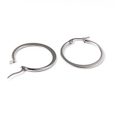 SILVER STAINLESS 31MM FLAT HOOP EARRINGS