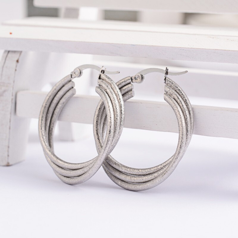 SILVER STAINLESS STAR DUST 30MM HOOP EARRINGS