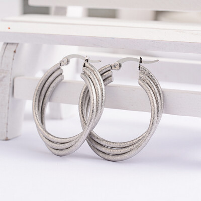 SILVER STAINLESS STAR DUST 30MM HOOP EARRINGS