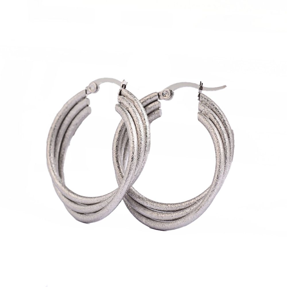 SILVER STAINLESS STAR DUST 30MM HOOP EARRINGS