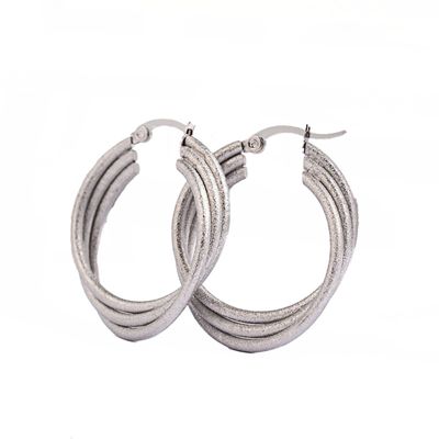 SILVER STAINLESS STAR DUST 30MM HOOP EARRINGS