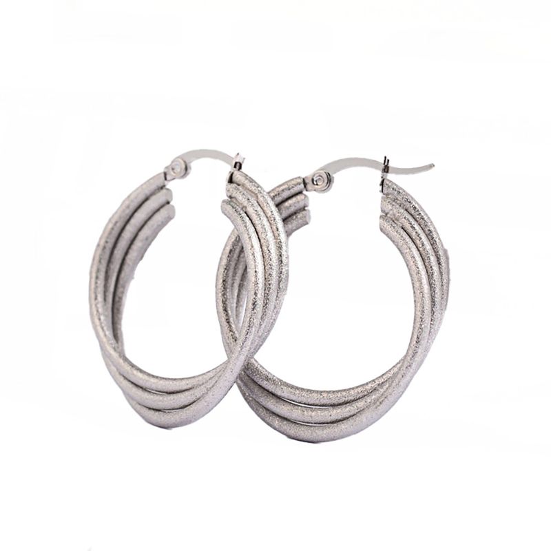 SILVER STAINLESS STAR DUST 30MM HOOP EARRINGS