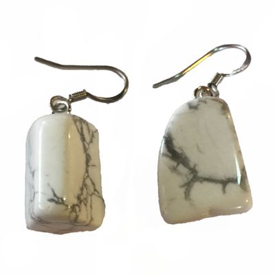 SILVER STAINLESS  ABSTACT HOWLITE EARRINGS